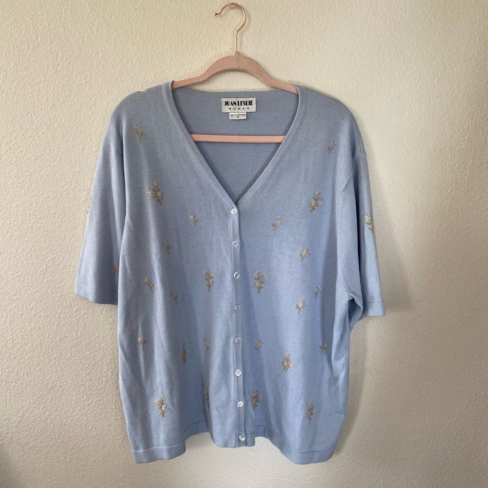 Vintage Pastel Blue Floral Embroidered Cardigan
